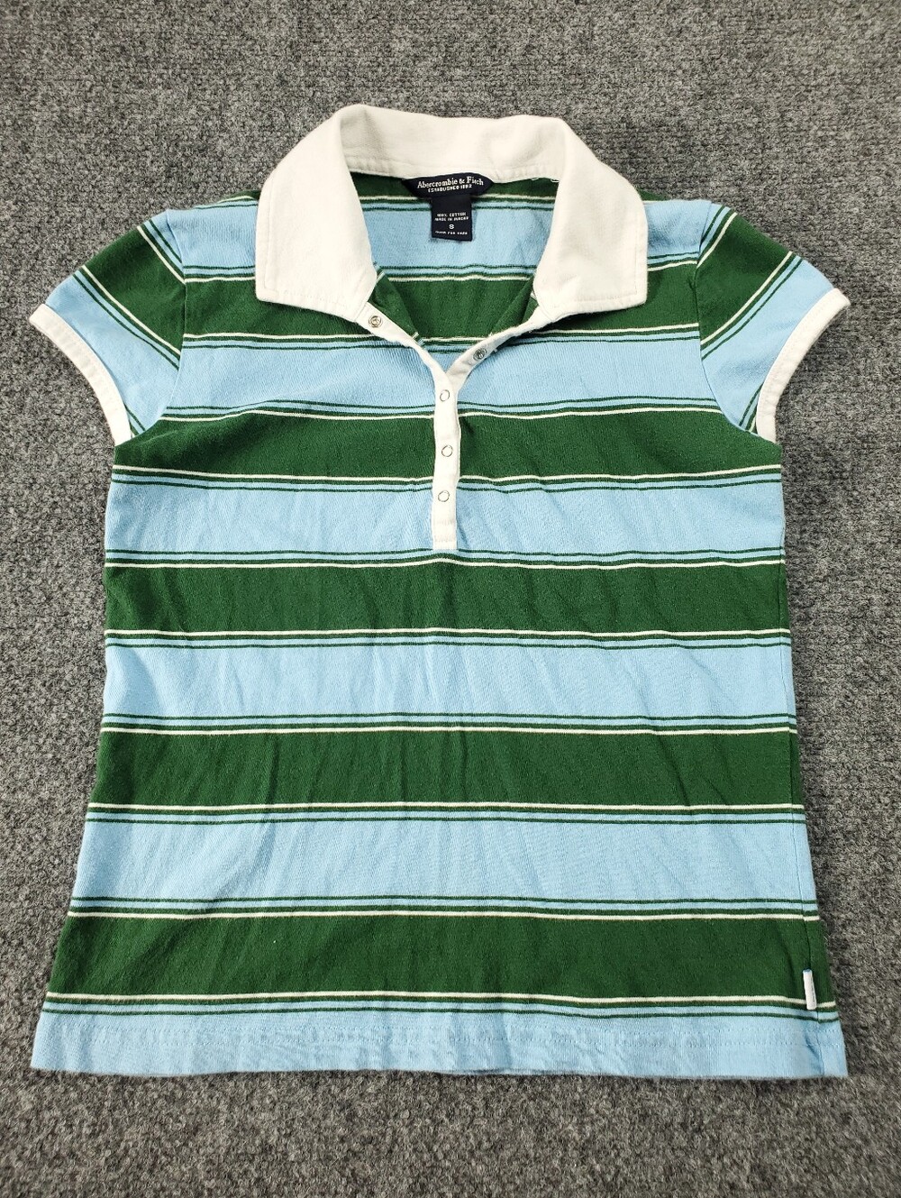 Vintage Y2K Abercrombie & Fitch Henley Snap Polo Shirt Small Striped Fitted Top